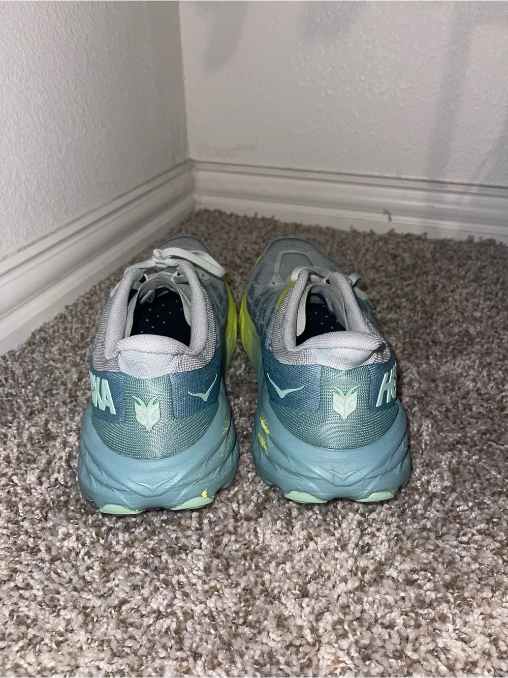 HOKA Women's Running Sneakers in Light Gray and Yellow